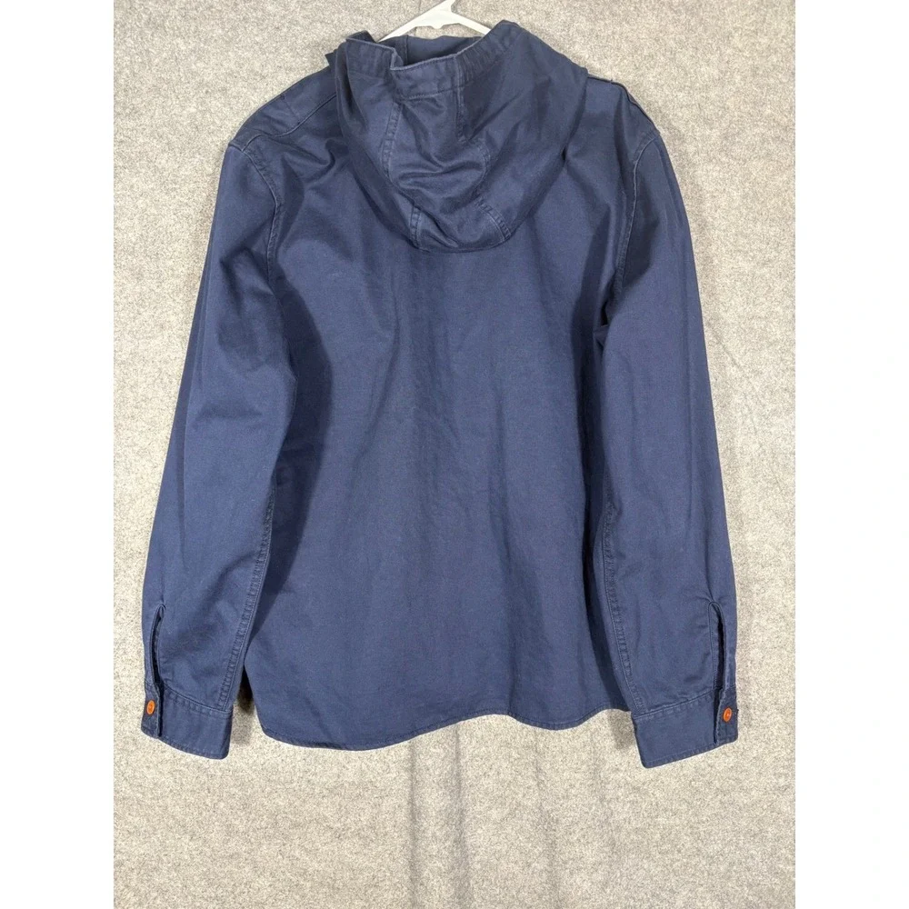Old Navy Mens Full Zip Canvas Navy Blue Utility Jacket Orange Button LG